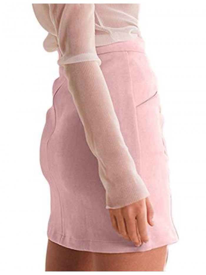 Women's Classic High Waist Lace Up Bodycon Faux Suede A Line Mini Pencil Skirt 