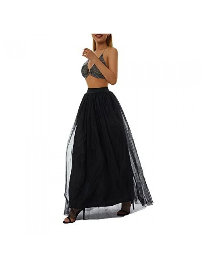 Solid Color Maxi Yarn Skirt Tulle Mesh Multi Layer Bubble Skirt Floor Long Princess Evening Dress Party 