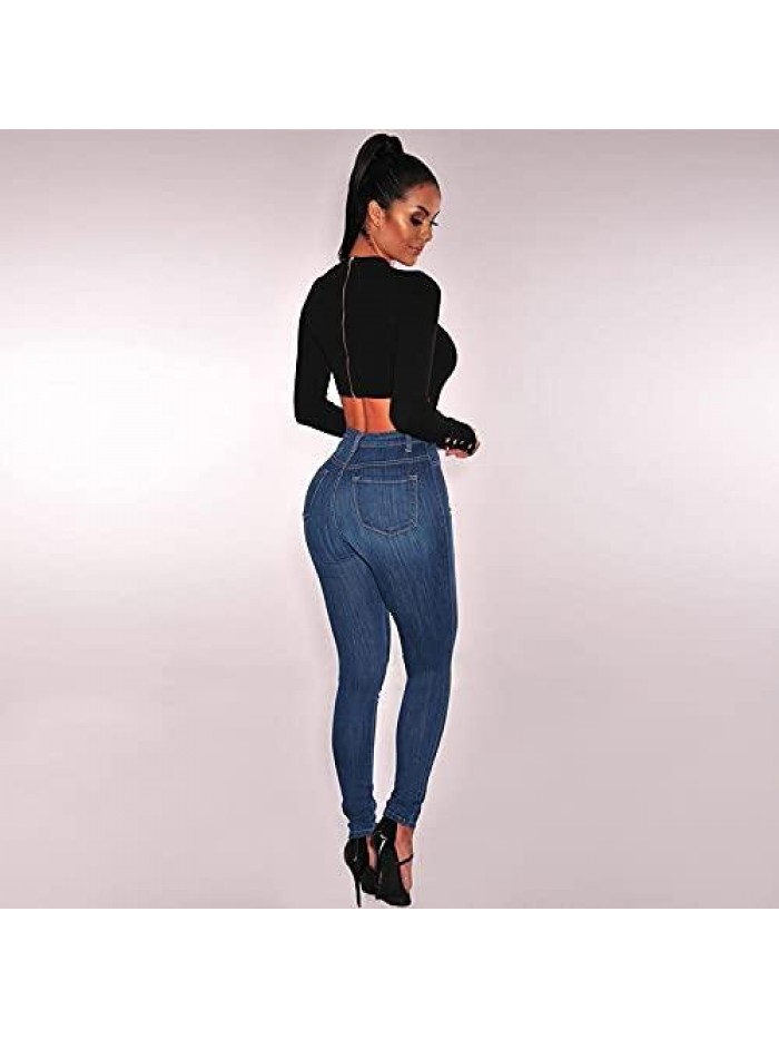 Women's Plus Size Casual Butt-Lifting Skinny Ripped Jeans Stretch Destroyed High Waisted Denim Jeans 