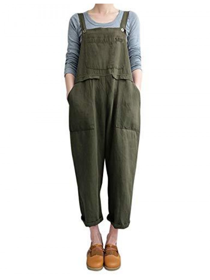 Women's Fashion Baggy Loose Linen Overalls Jumpsuit 