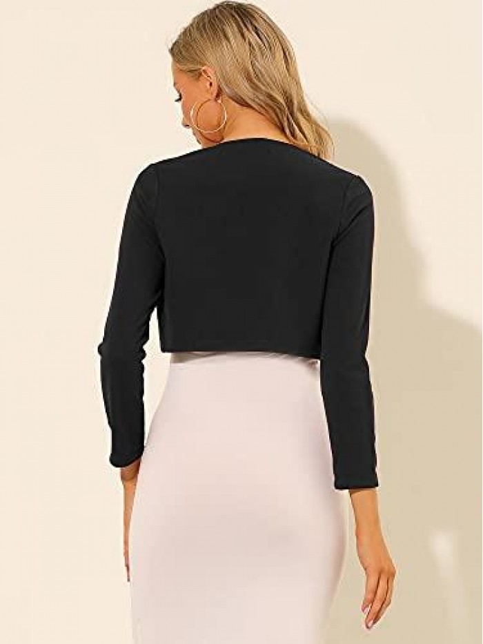 K Women's Elegant Bolero Shrugs Lace Insert Business Office Open Front Crop Cardigan 