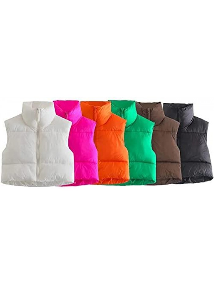 Winter Crop Vest Lightweight Sleeveless Warm Outerwear Puffer Vest Padded Gilet 