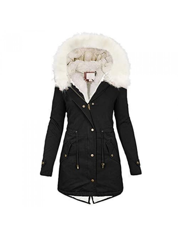 Winter Coats for Women Ladies Winter Warm Thick Long Jacket Fur Lining Coat Womens Hooded Parka Coat 
