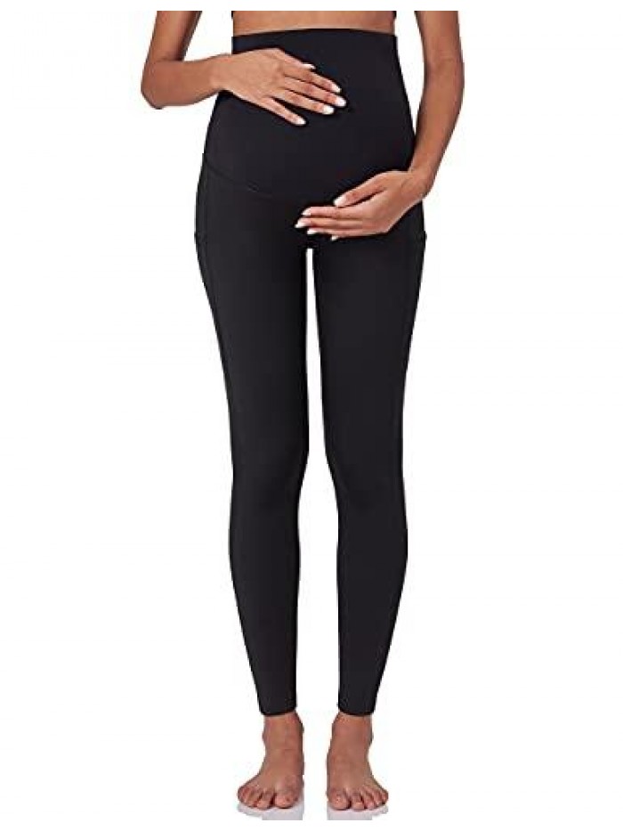 Women's Maternity Fleece Lined Leggings Over The Belly Pregnancy Winter Warm Yoga Workout Active Pants with Pockets 