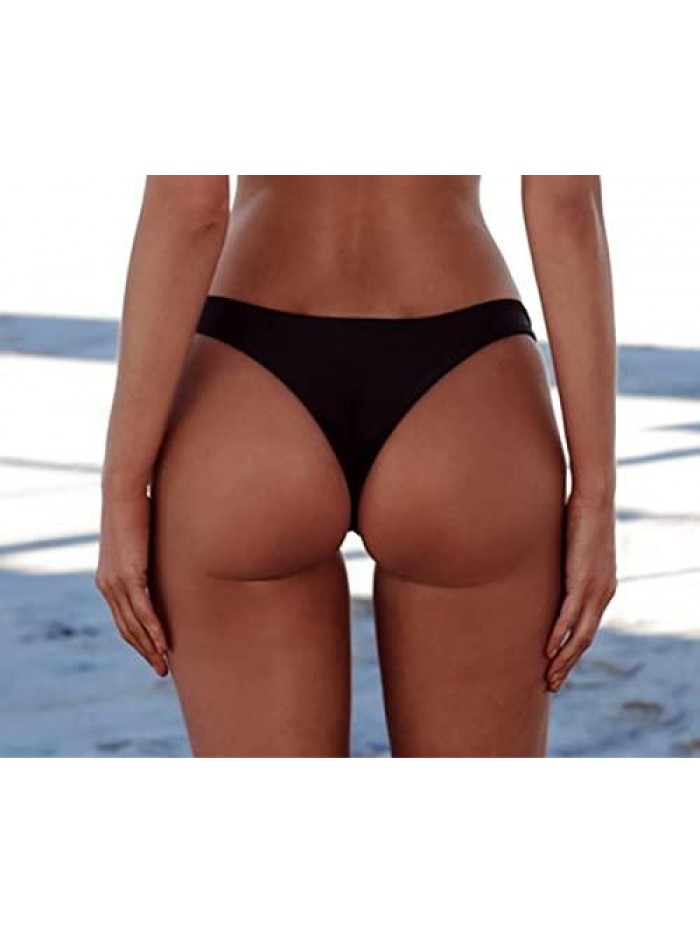 Women's Sexy Cheeky Thong Brazilian Cut Low Rise High Leg Bikini Bottom 