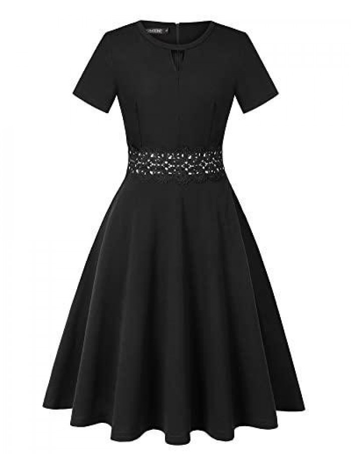 Women's Vintage Flared Lace A-Line Swing Casual Party Cocktail Dresses with Pockets 