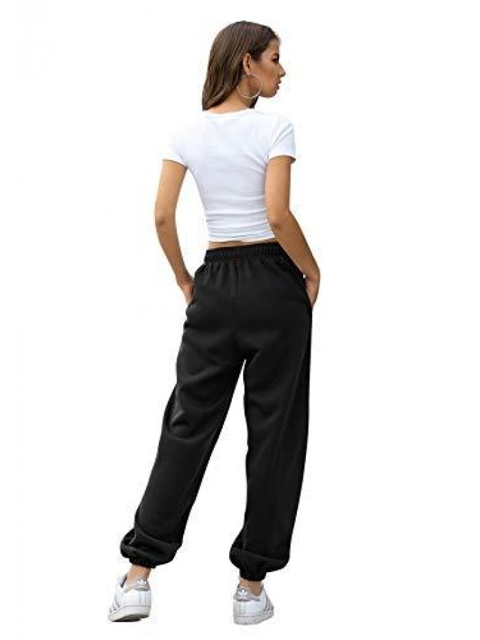 Cinch Bottom Sweatpants Pockets High Waist Sporty Gym Athletic Fit Jogger Pants Lounge Trousers 