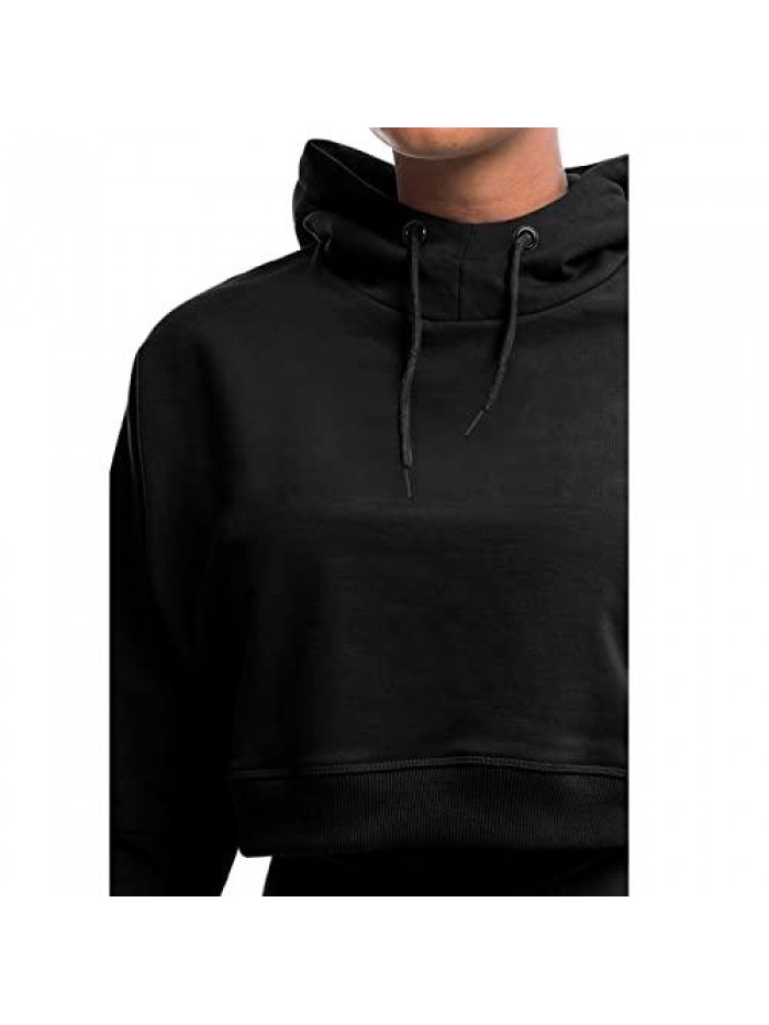 Crop Top Hoodie Workout Long Sleeve Casual Cute Pullover Cropped Sweatshirt Loose Solid Drawstring Top 