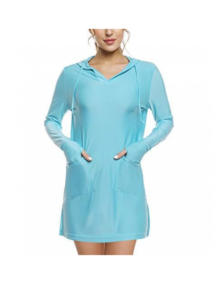 Women's Long Sleeve Cover-Up Dress UPF 50+ UV Sun Protection Shirts SPF Hoodie Quick-Dry T-Shirt Outdoor Beach 