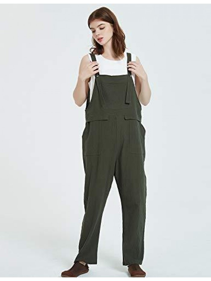 Gihuo Women's Fashion Baggy Loose Linen Overalls Jumpsuit