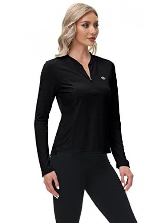 Women Golf Polo Shirt 1/4 Zip Pullover Tennis Sports Long Sleeve Shirt 