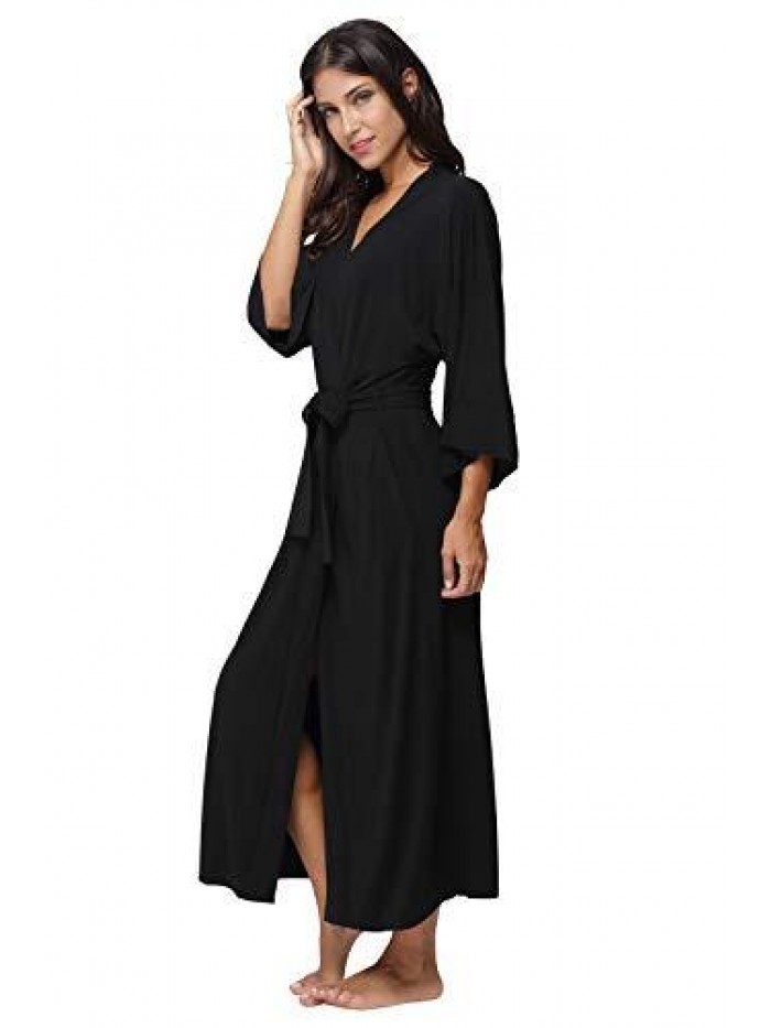Soft Robes Long Bath Robes Full Length Kimonos Sleepwear Dressing Gown,Solid Color 