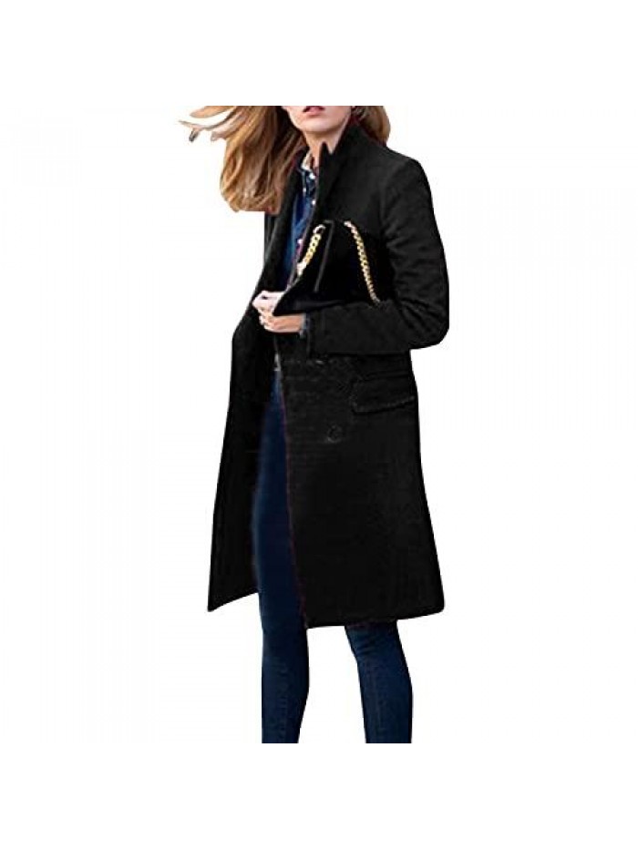 Winter Trench Coats for Women Jackets Lapel Overcoat Casual Outerwear Long Sleeve Double Breasted Woolen Pea Coats 