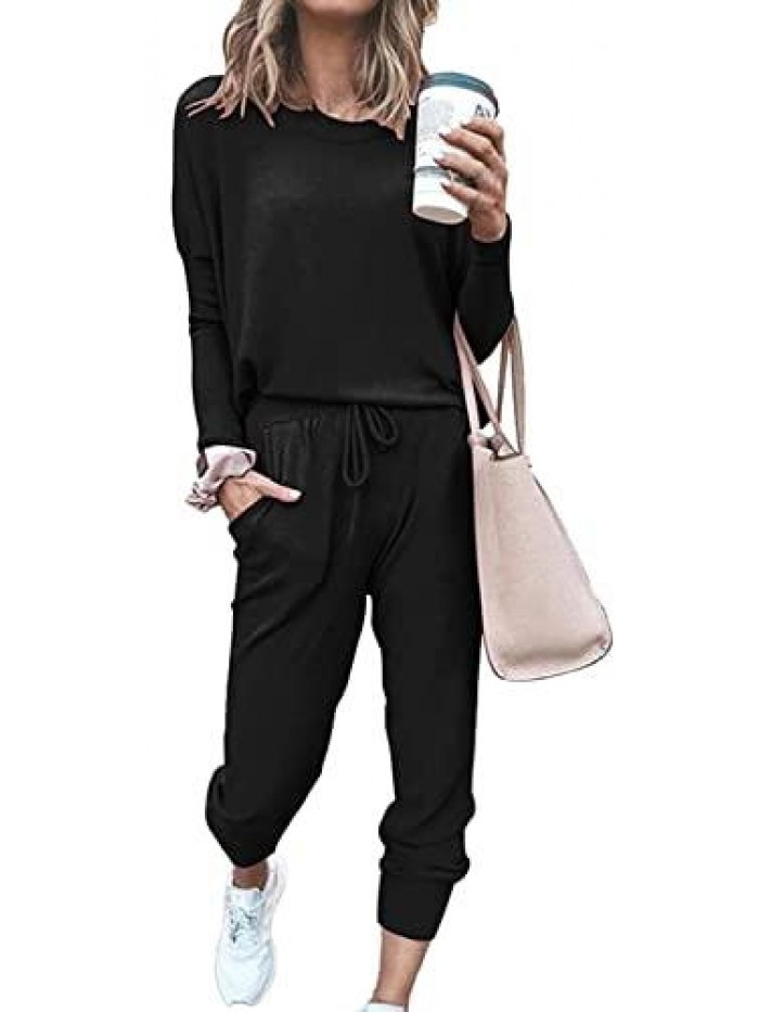 Suits for Womens 2 Piece Outfits Long Sleeve Tops and Sweatpants Workout Athletic Tracksuits Lounge Set for Women 