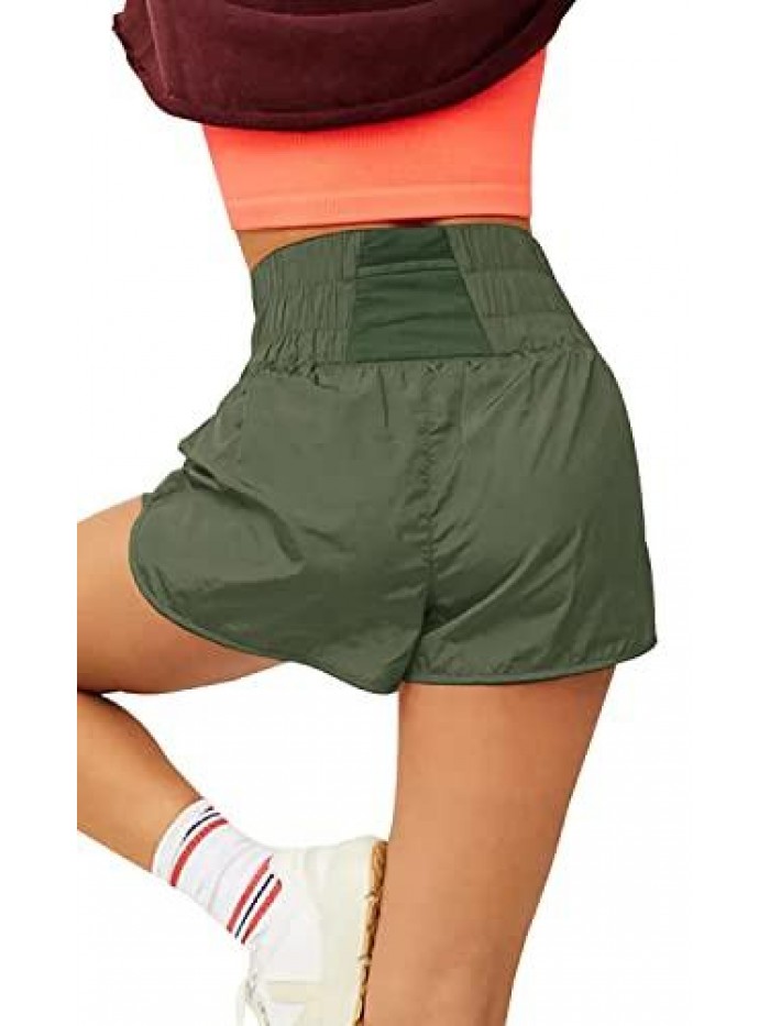 Running Shorts Smocked High Waist Athletic Gym Workout Warm Up Relaxed Fit Shorts 