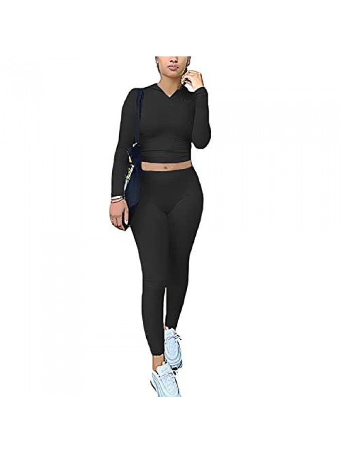Women 2 Piece Long Sleeve Hoodie Zipper Front Tracksuit Bodycon Sweatsuit Jogger Outfits Sweatpants Sets 
