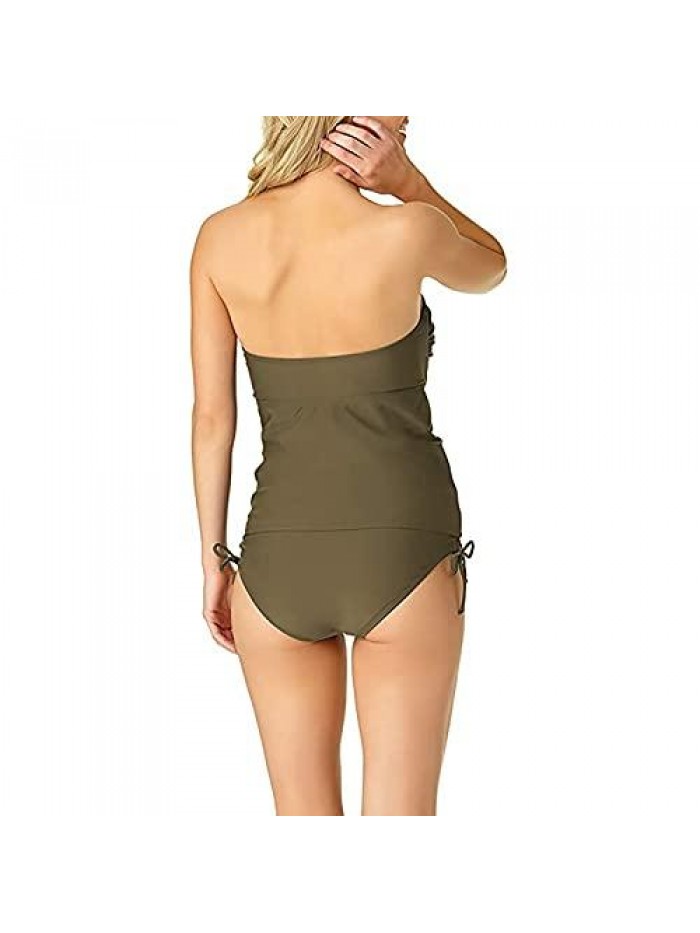 Ruched Bathing Suit Top Tummy Control Bandeau Tankini Top Only 
