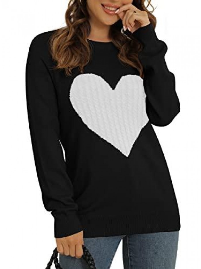 Women's Pullover Sweater Round Neck Long Sleeve Heart-Shaped Sweater 