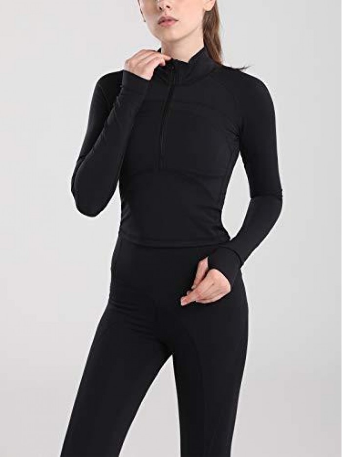 Women's Athletic Half Quarter Zip Pullover Sweatshirt Quick Dry Workout Jackets Yoga Running Crop Track Jacket 