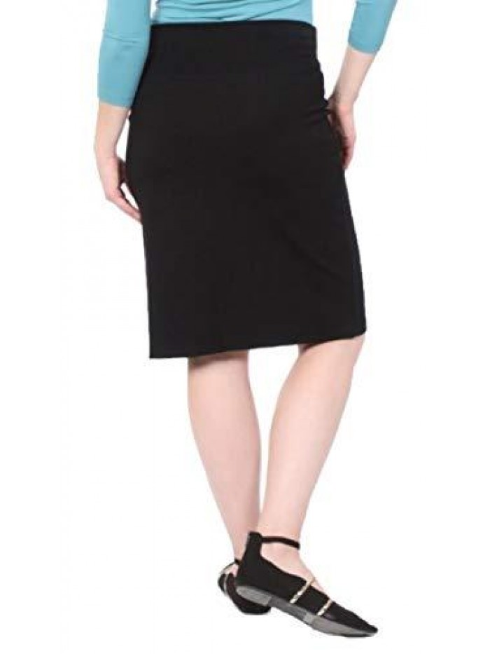 Casual Women's Modest Knee Length Stretch Pencil Skirt in Lightweight Cotton Spandex 