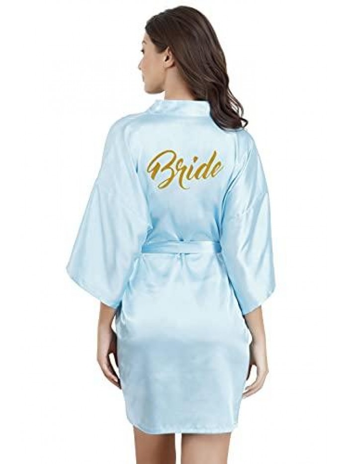 Women One Size Bride Bridesmaid Robes with Gold Glitter for Wedding Party 