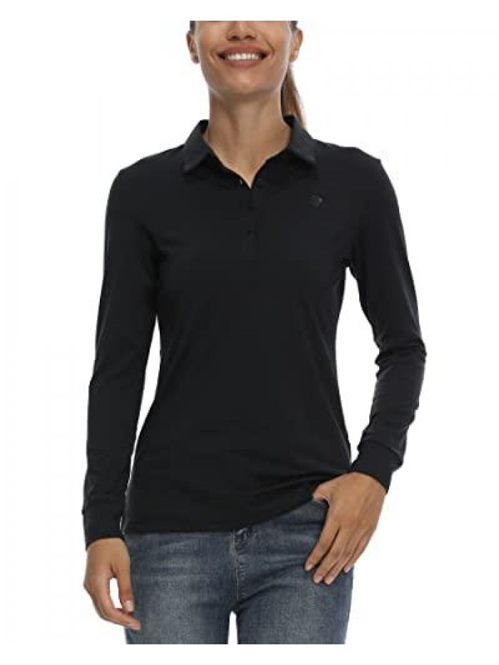 Women's Golf Polo Shirt Tennis Long Sleeve Shirt UPF 50+ Moisture Wicking Athletic Fitness T-Shirt 