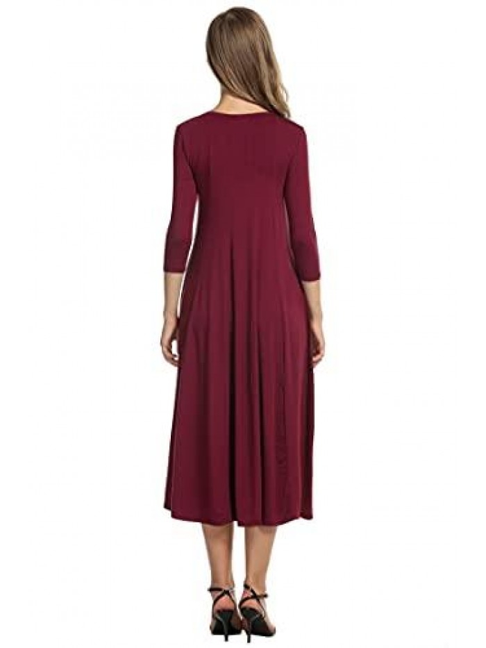 Hotouch Women's 3/4 Sleeve A-line and Flare Midi Long Dress
