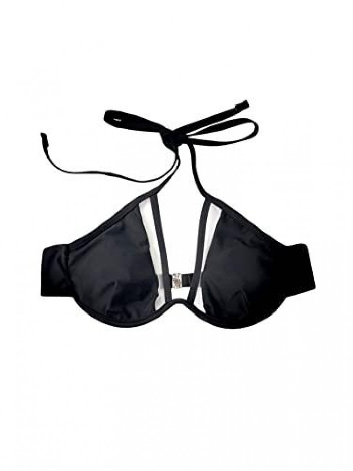 Women's Halter Neck Cut Underwire Out Bikini Top Push Up Swim Top Bathing Suit Top Triangle Swimsuit Top 