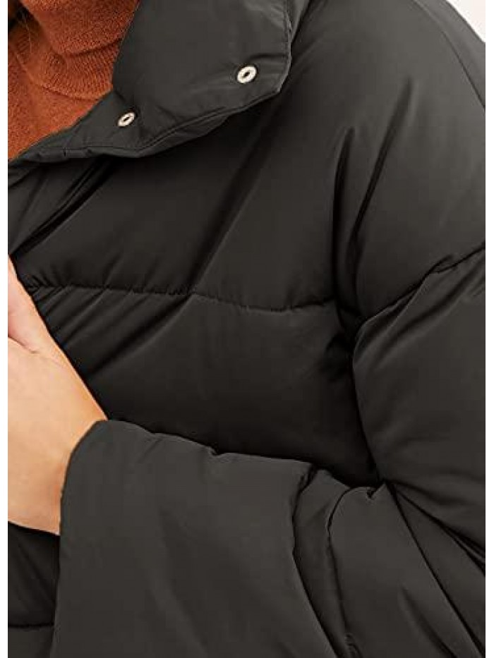 Puffer Jacket Long Sleeve Snaps Front Lightweight Short Down Coats Winter Outwear 