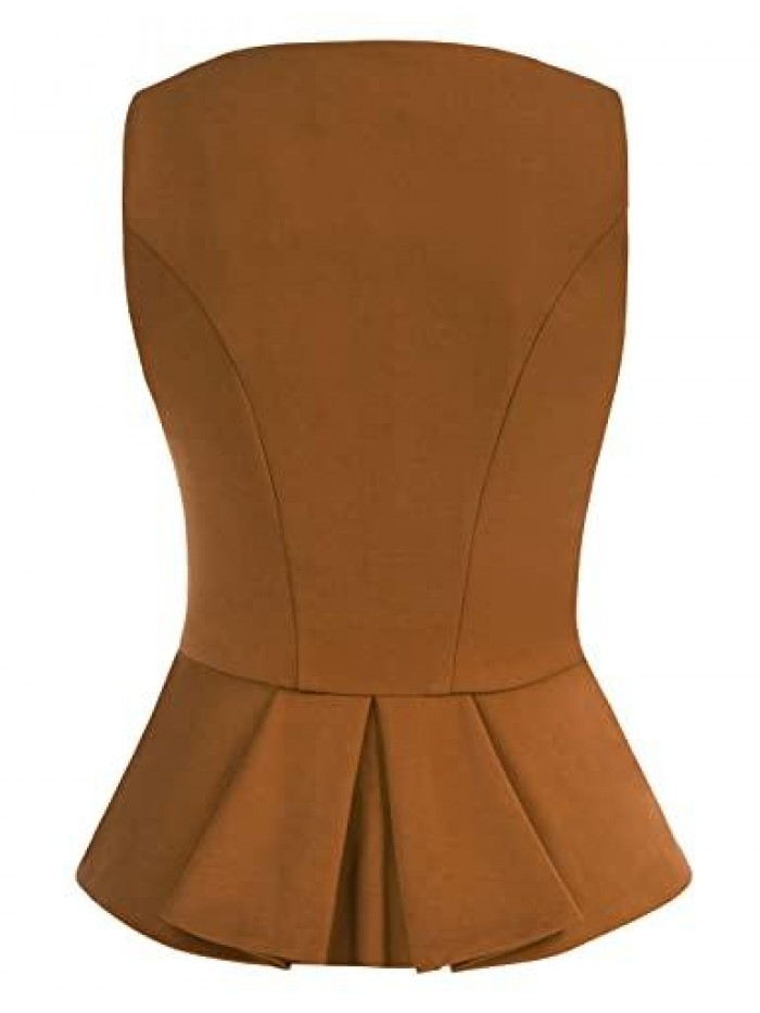 KOLE Women's Vest Vintage Waistcoat Button Down Dressy Vests Sleeveless Jacket S-XXL 