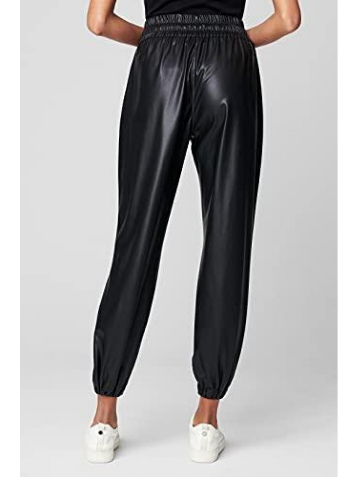 Womens Luxury Clothing Vegan Leather Joggers with Elastic Waistband, Comfortable & Stylish Pant 