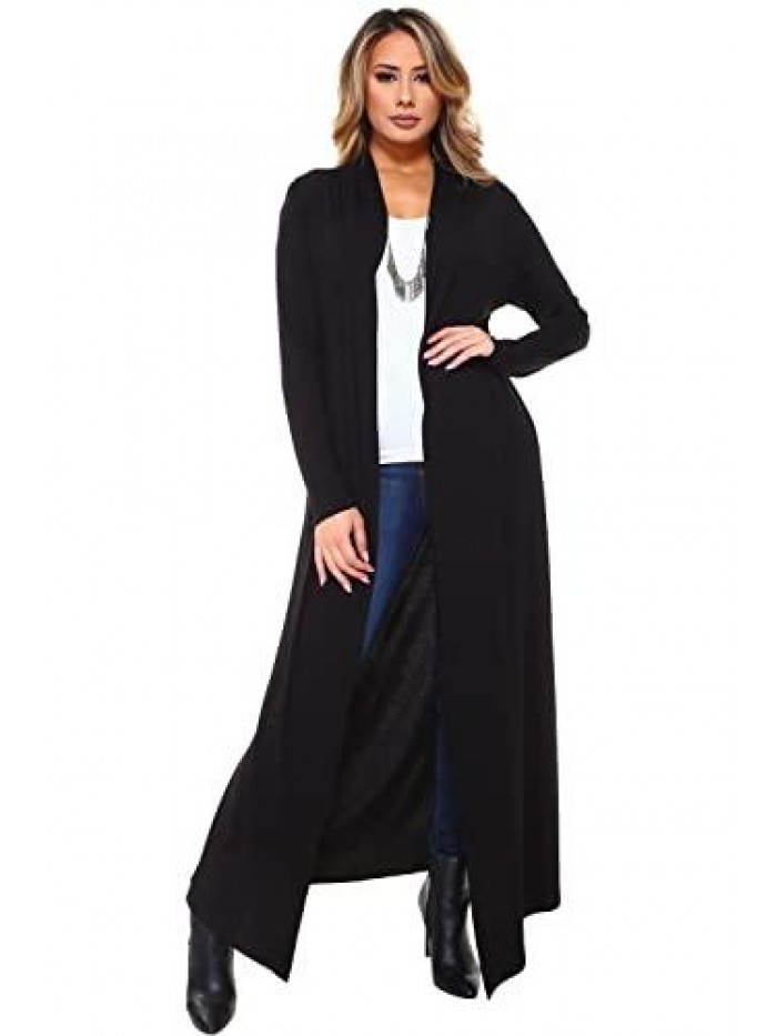 Liev Women's Maxi Cardigan – Casual Long Flowy Open Front Floor Length Drape Lightweight Duster Sweater Made in USA 