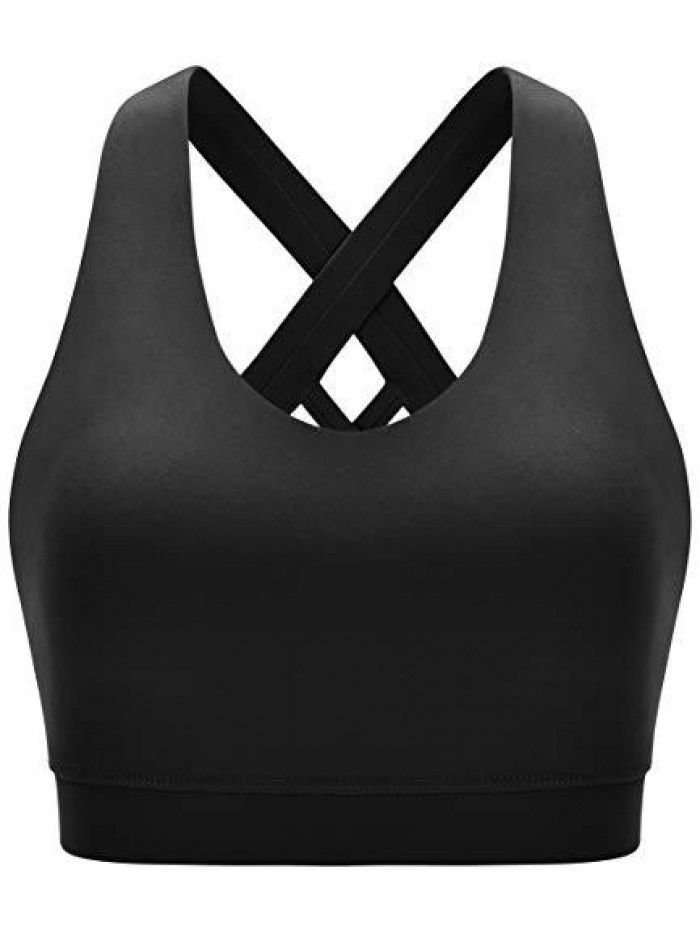 GIRL Sports Bra for Women, Criss-Cross Back Padded Strappy Sports Bras Medium Support Yoga Bra with Removable Cups 