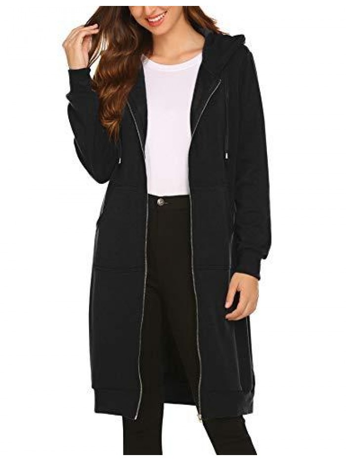 Women Casual Zip up Fleece Hoodies Tunic Sweatshirt Long Hoodie Jacket S-XXL 