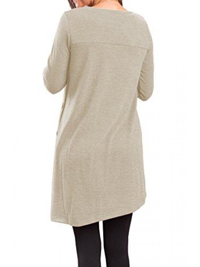 iGENJUN Women's Long Sleeve Scoop Neck Button Side Sweater Tunic Dress
