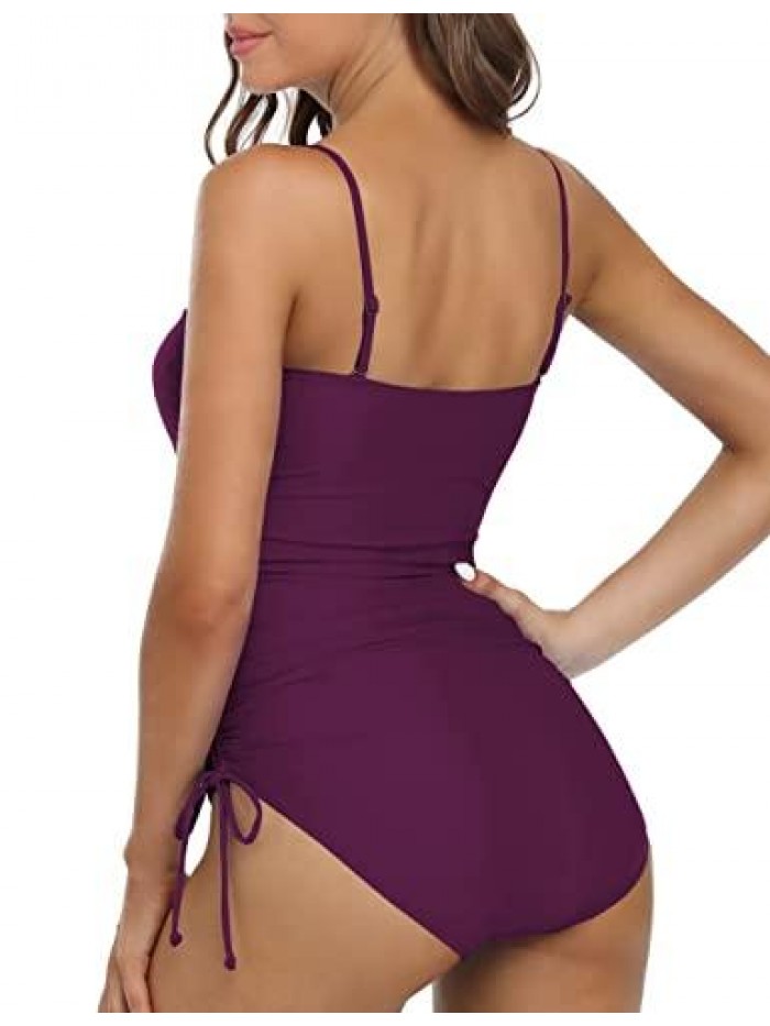 Firpearl Womens One Piece Bathing Suit Strapless Slimming Tummy Control Swimwear Side Drawstring Ruched Swimsuit