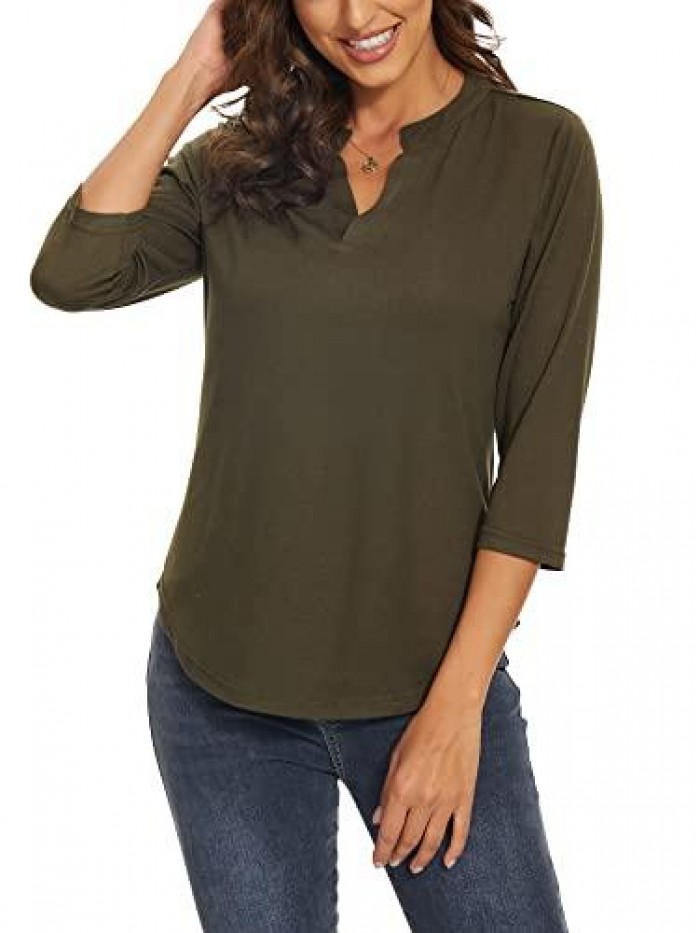 Tops 3/4 Sleeve V Neck Shirt Casual Tunic T-Shirts Dressy Work Blouse 