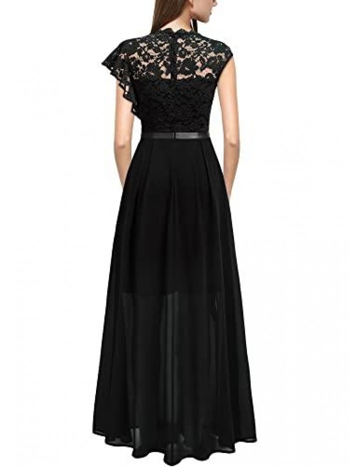 Women's Formal Floral Lace Ruffle Style Bridesmaid Party Maxi Dress 