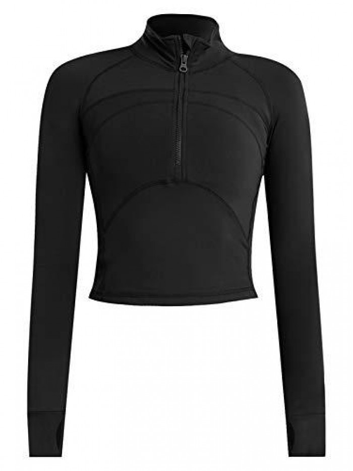 Women's Athletic Half Quarter Zip Pullover Sweatshirt Quick Dry Workout Jackets Yoga Running Crop Track Jacket 