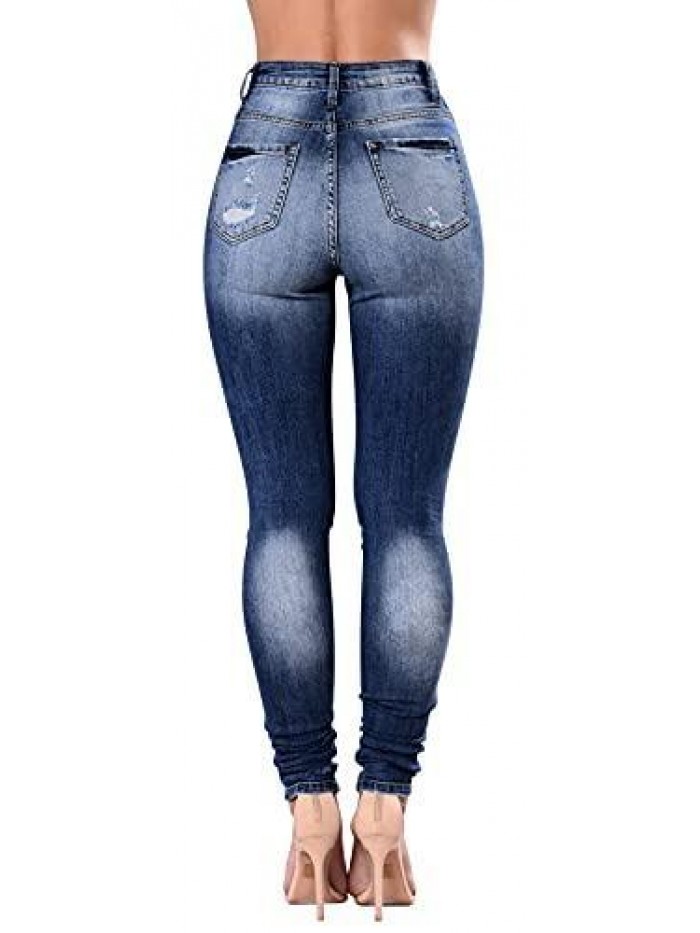 Women's High Waisted Jeans for Women Distressed Ripped Jeans Slim Fit Butt Lifting Skinny Stretch Jeans Denim Pants 