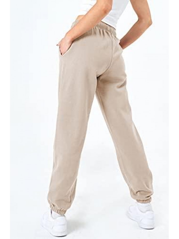 Womens Fleece Sweatpants Warm Baggy Pants Comfy Oversized Fall Joggers High Waisted Cotton Lounge with Pockets 