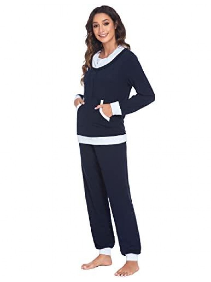 Womens Pajama Set Soft Pj Lounge Set Long Sleeve Tops and Pants 2-Piece Sleepwear Nightwear with Pockets 