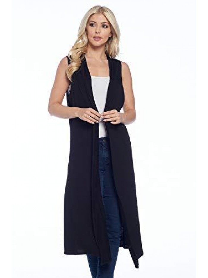 Liev Women's Sleeveless Vest – Casual Open Front Hoodie Extra Long Flowy Drape Lightweight Cardigan with Hood 