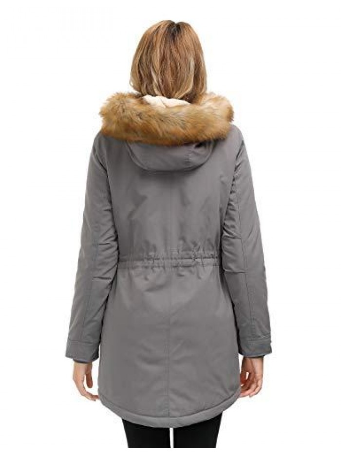 Matrix Women's Hooded Warm Winter Parka Coat Fleece Lined Long Thichkened Winter Jacket with Faux-fur Ruff 