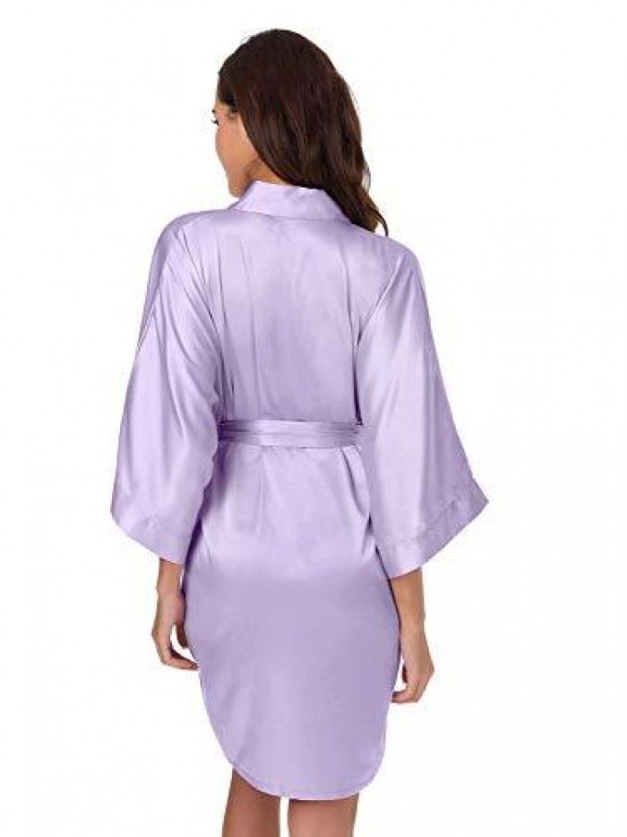 Women's Satin Robe Silk Kimono Bathrobe for Bride Bridesmaids Wedding Party Loungewear Short S-XXL 