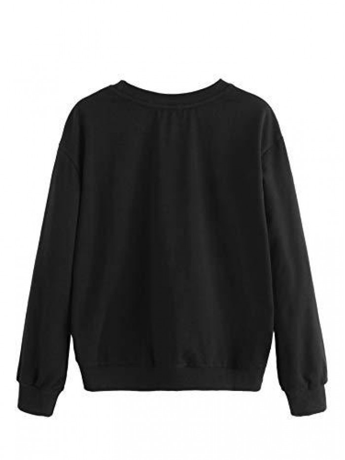 Womens Casual Long Sleeve Pullover Sweatshirt Alien Patch Shirt Tops 