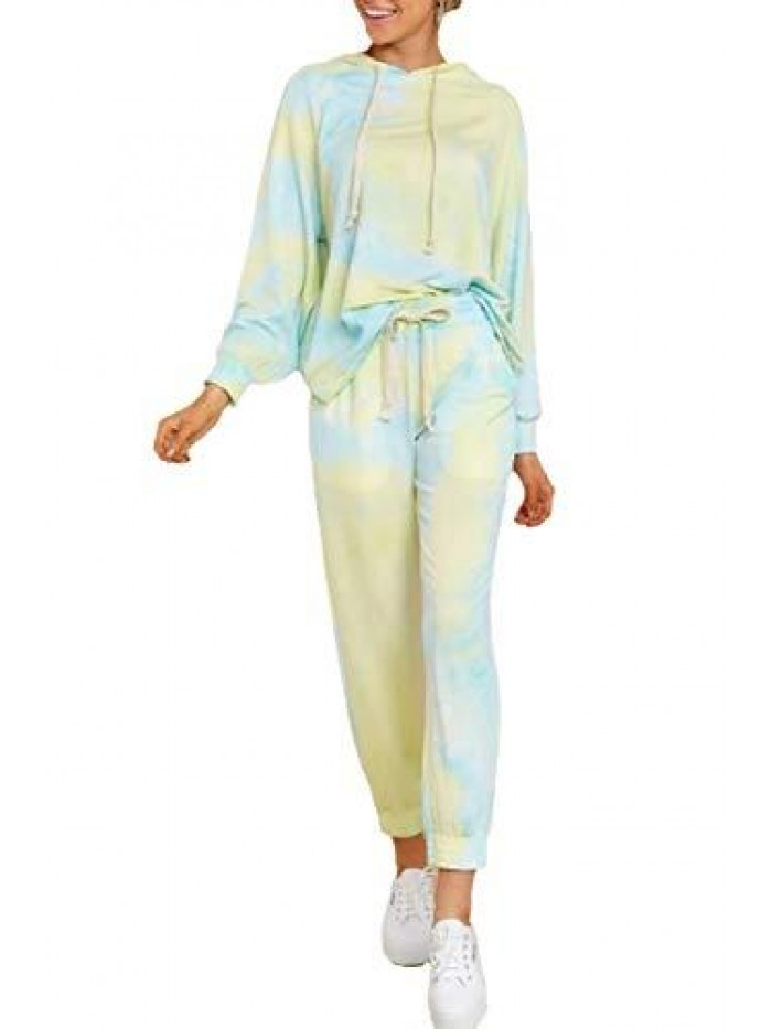 2 Piece Tie Dye Sweatsuit Set Long Sleeve Pullover and Drawstring Sweatpants Sets 