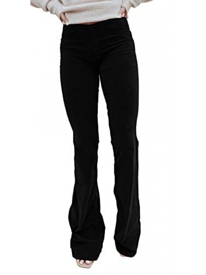 Pull on Corduroy Flare Pants Elastic Waist Classic Stretchy Comfy Soft Pants Trousers 