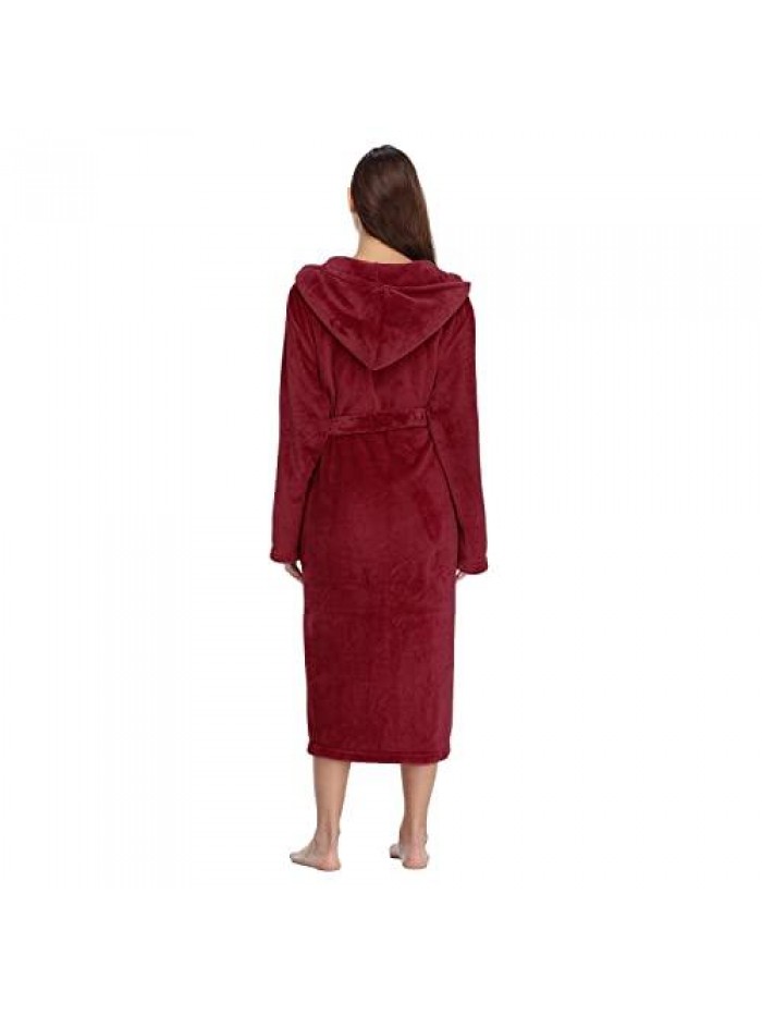 Womens Long Robes Plush Fleece Nightgown Thick Plus Size Hooded Bathrobe with Pockets Fluffy Sleepwear for Men 