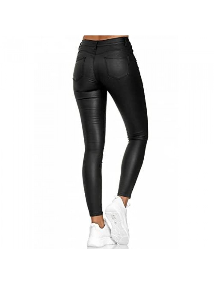 Womens Casual Pu Leather Pencil Pants High Waisted Butt Lift Motorcycle Pants Retro Bomber Flight Trousers Streetwear 